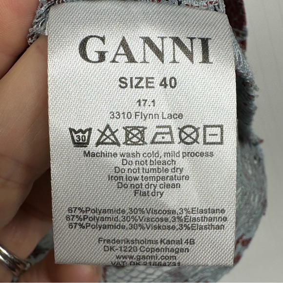 GANNI Lace Blouse Top Women's 40 US 8/10 M Teal Rust Floral Sheer Long‎ Sleeve - Picture 2 of 8